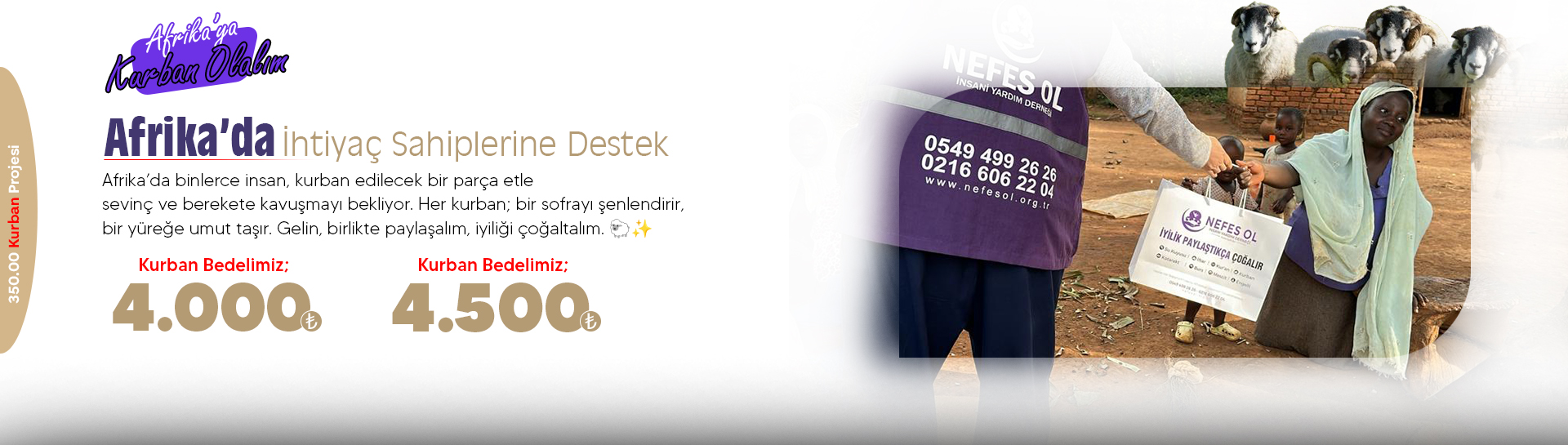  Gerek Afrika, gerek Türkiye olmak üzere açlıkla mücadele eden kardeşlerimiz için kurban bağışı büyük bir ihtiyacını karşılamaktır. Açlık çekenlerin ilacı maiyetinde kullanılmaktadır. Kurban bağışı demek, hayattır. Kurban paylaşmaktır, Allah’a yakın olmaktır.